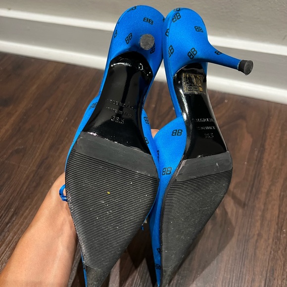 BALENCIAGA KNIFE MULES SIZE 36.5 BB LOGO SATIN ONLY USED TWO TIMES - Picture 6 of 9